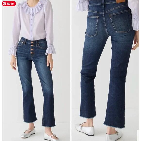 J. Crew Jeans Womens 26 Blue 9" Billie Demi Boot Cut Crop Raw Hem Cotton - Picture 1 of 11
